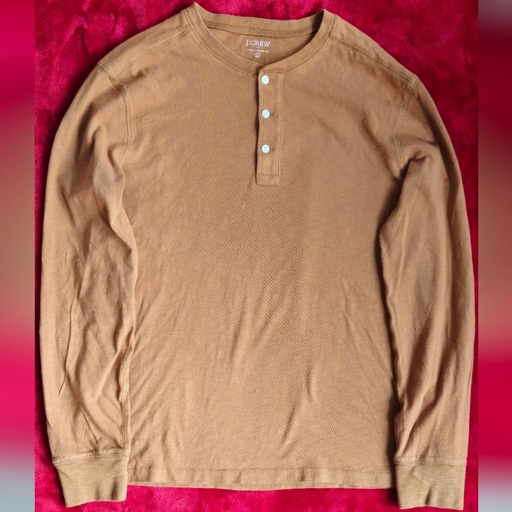 J. Crew Men's Tan Long Sleeve Shirt - Size Large